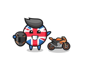 cute united kingdom flag cartoon as a motorcycle racer