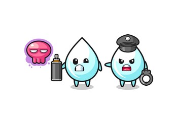 Obraz premium milk drop cartoon doing vandalism and caught by the police