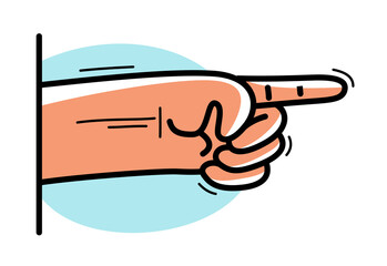 Pointing hand illustration or design element vector flat style drawing isolated on white.