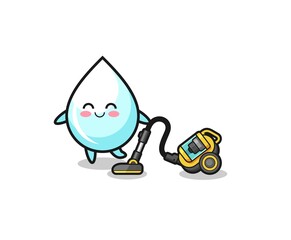 cute milk drop holding vacuum cleaner illustration