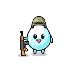 cute milk drop mascot as a soldier