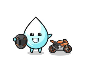 cute milk drop cartoon as a motorcycle racer