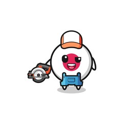 the woodworker japan flag mascot holding a circular saw