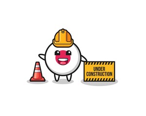 Fototapeta premium illustration of japan flag with under construction banner