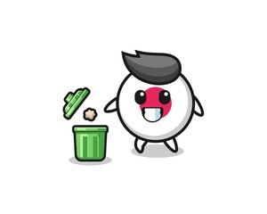 illustration of the japan flag throwing garbage in the trash can