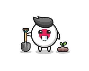 cute japan flag cartoon is planting a tree seed