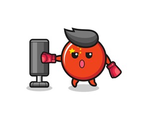 china flag boxer cartoon doing training with punching bag