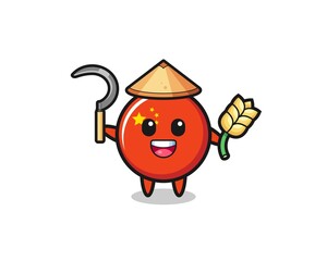 china flag Asian farmer holding paddy