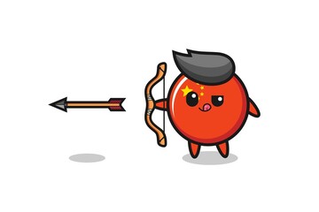 illustration of china flag character doing archery