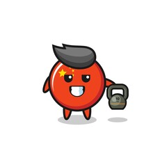 Obraz premium china flag mascot lifting kettlebell in the gym