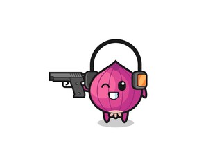 Fototapeta premium illustration of onion cartoon doing shooting range
