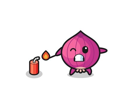 Onion Mascot Illustration Playing Firecracker