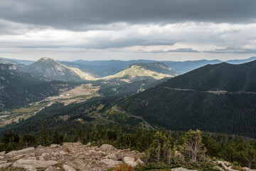 Magnificent panoramic view over the woods of Rocky Mountain National Park