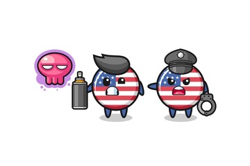 united states flag cartoon doing vandalism and caught by the police