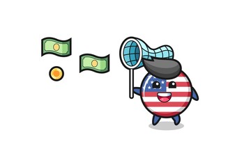 Fototapeta premium illustration of the united states flag catching flying money