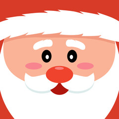cheerful face of Santa Claus with hat and beard. vector illustration on red background.