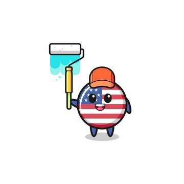 the united states flag painter mascot with a paint roller