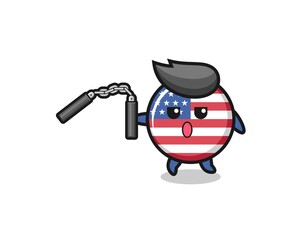 cartoon of united states flag using nunchaku