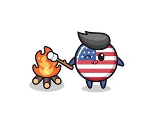 united states flag character is burning marshmallow