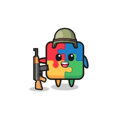 Naklejka premium cute puzzle mascot as a soldier