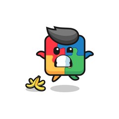 puzzle cartoon is slip on a banana peel