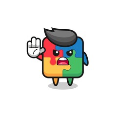 Obraz premium puzzle character doing stop gesture