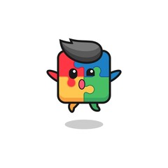 Fototapeta premium puzzle character is jumping gesture