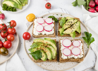  avocado toast with fresh vegetables  