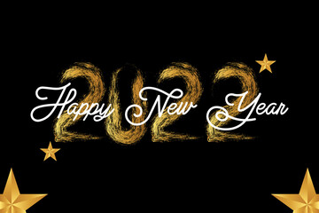 Happy New year. 2022 text with brush effect isolated on black background. 