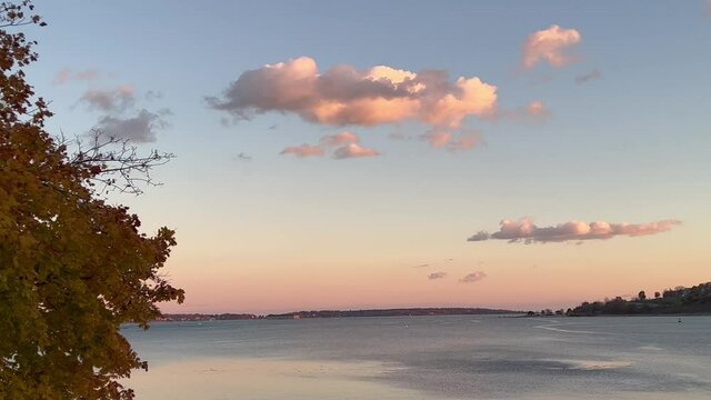 Autumn Casco Bay, Moon, Falling Leaves