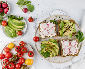  avocado toast with fresh vegetables  