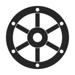 Obraz premium Wooden wheel black vector icon.Black vector illustration wagon. Isolated illustration of wooden wheel of wagon icon on white background.