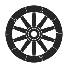 Fototapeta premium Wooden wheel black vector icon.Black vector illustration wagon. Isolated illustration of wooden wheel of wagon icon on white background.