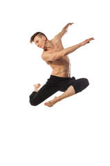 Fototapeta na wymiar modern ballet dancer posing isolated over white background