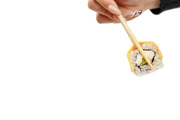 cheese and chicken sushi isolated with white background
