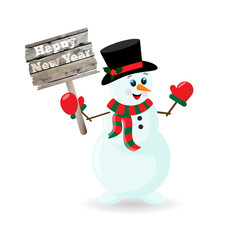 Snowman holding the board happy new year christmas vector 