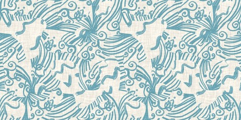 Seamless two tone hand drawn brushed effect pattern border swatch. High quality illustration. Collage of minimal drawings arranged in a seamless pattern with fabric texture overlay. Rough scribble.