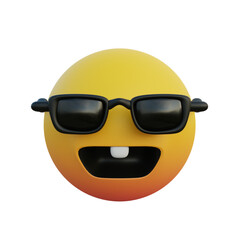 3d illustration laughing emoticon wearing sunglasses and bunny teeth