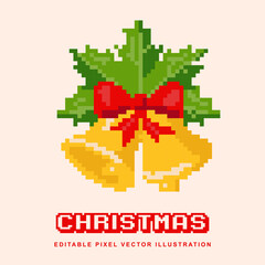 Pixel Christmas bell creative design icon vector illustration