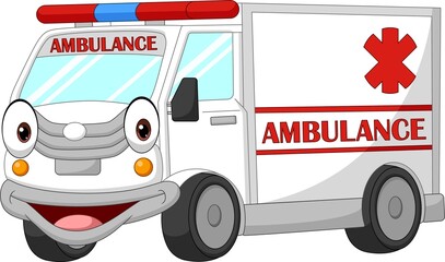 Cartoon happy ambulance car on white background © tigatelu