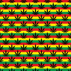 Seamless pattern with marijuana sign legalized rastaman flag background.