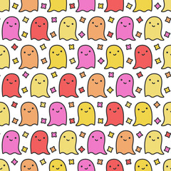 Seamless pattern cute with smile cartoon ghost simple. White background.