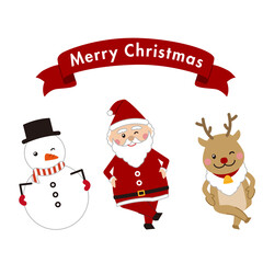 クリスマス　踊るサンタ　トナカイと雪だるま