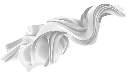 Beautiful flowing fabric of white wavy silk or satin. 3d rendering image.