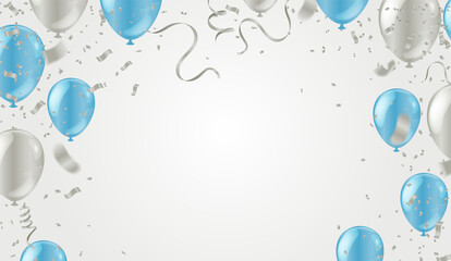 Party banner with white and blue balloons background. grand Opening Card luxury greeting rich
