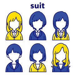 人物イラストセット_スーツの女性_顔無し_ビタミンカラー