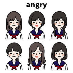 人物イラストセット_女子高生_怒る