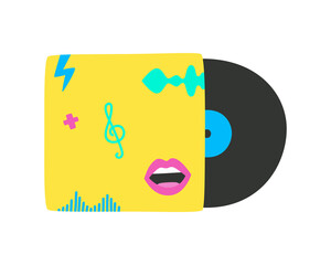 Vinyl record with a cover in bright colors