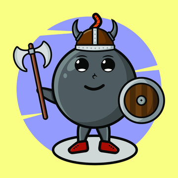 recommend clip art: Bomb viking pirate character cartoon with hat and holding ax and shield in cute style design for t-shirt, sticker, logo element, poster