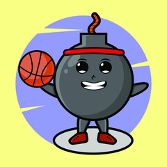 Cartoon bomb mascot playing basketball and cute stylish design for t-shirt, sticker, logo elements